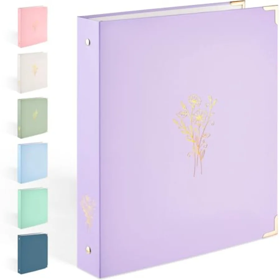 Carpeta de 3 anillas, bonitas carpetas de 1 pulgada con lámina dorada y esquinas metálicas, carpeta de recetas de tres anillas con bolsillo, compatible con papel de 8.5 x 11 pulgadas