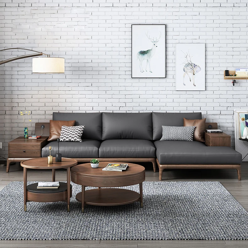 

Роскошный американский L-образный USB-интерфейс, 3-местная мебель для хранения, мебель для гостиной, кожаный секционный диван, набор