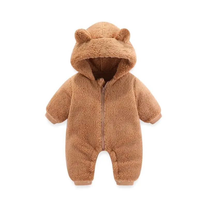 Cute Plush Bear Baby Rompers Spring Autumn Fleece Toddler Girl Overall Jumpsuit Hooded Baby Boys Romper Infant Crawling Clothing