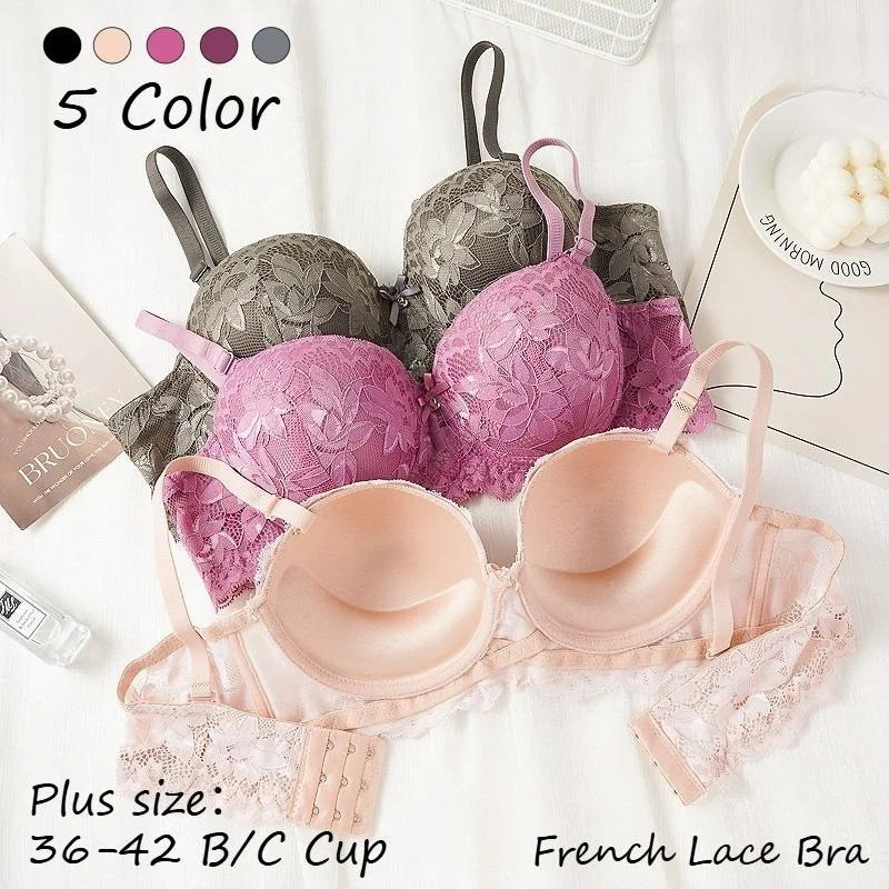 Women Lace Underwire Bra Floral Lace Push Up Bra Comfort Padded Cup Everyday Ladies Brassiere
