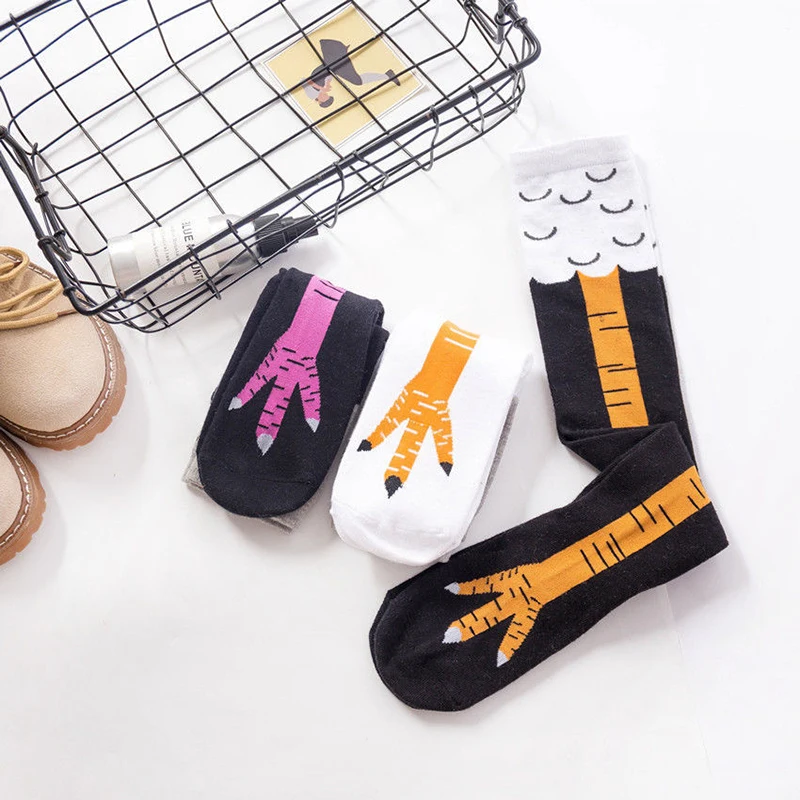 Chaussettes longues en coton avec patte de poulet, motif dessin animé amusant, patte de poulet, impression 3D, au-dessus du genou, bas créatifs