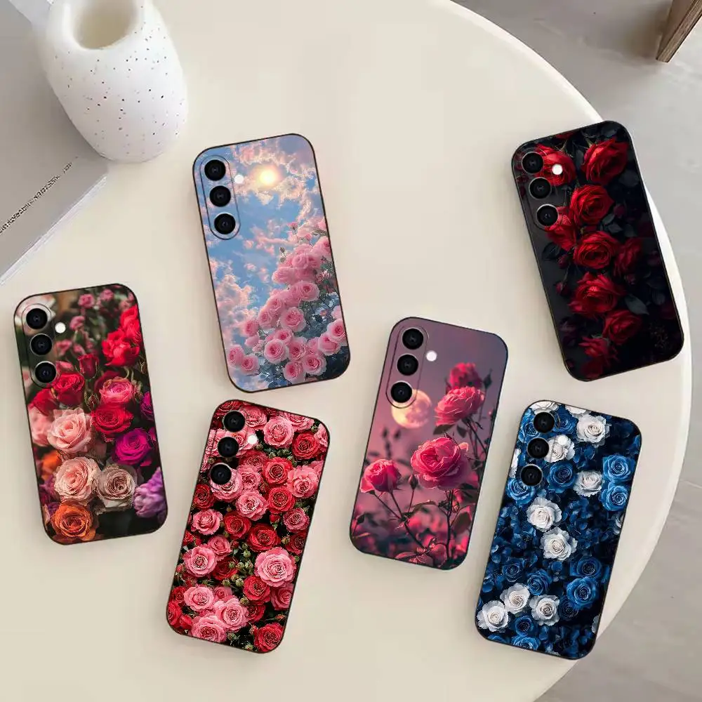 

Lovely Rose Flowers Phone Case For Samsung GalaxyA13,21s,22,31,32,52,53,71,72,73,Soft Black Cover