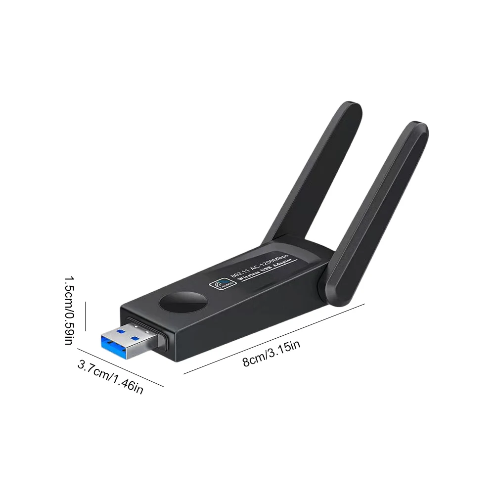 Placa de rede sem fio com antena dupla, adaptador WiFi, LAN Ethernet, Desktop e Laptop, 1200Mbps, USB 3.0, 2.4G, 5Ghz