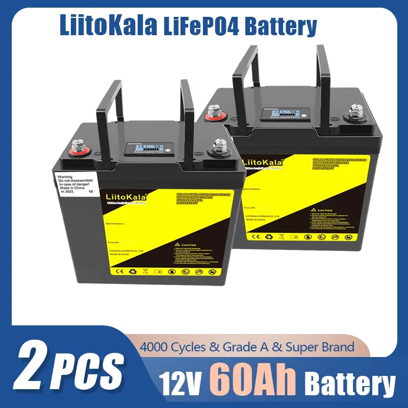 2pcs LiitoKala 12V/12.8V 60Ah 30Ah 40Ah 50Ah LiFePO4 Battery Campers Waterproof Golf Cart Battery Off-Road Off-grid Solar energy