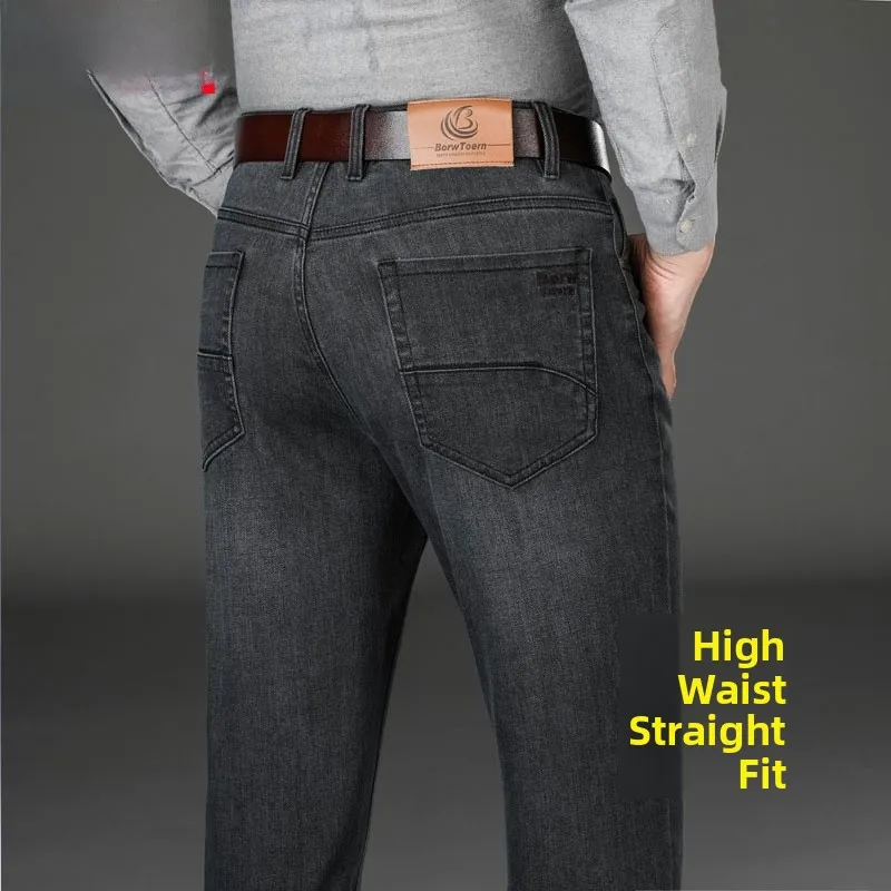 

High Waist Straight Leg Thiened Autumn Winter Men's Jeans Casual Long Pants Dad Sle Loose Fit Deep Deep ey