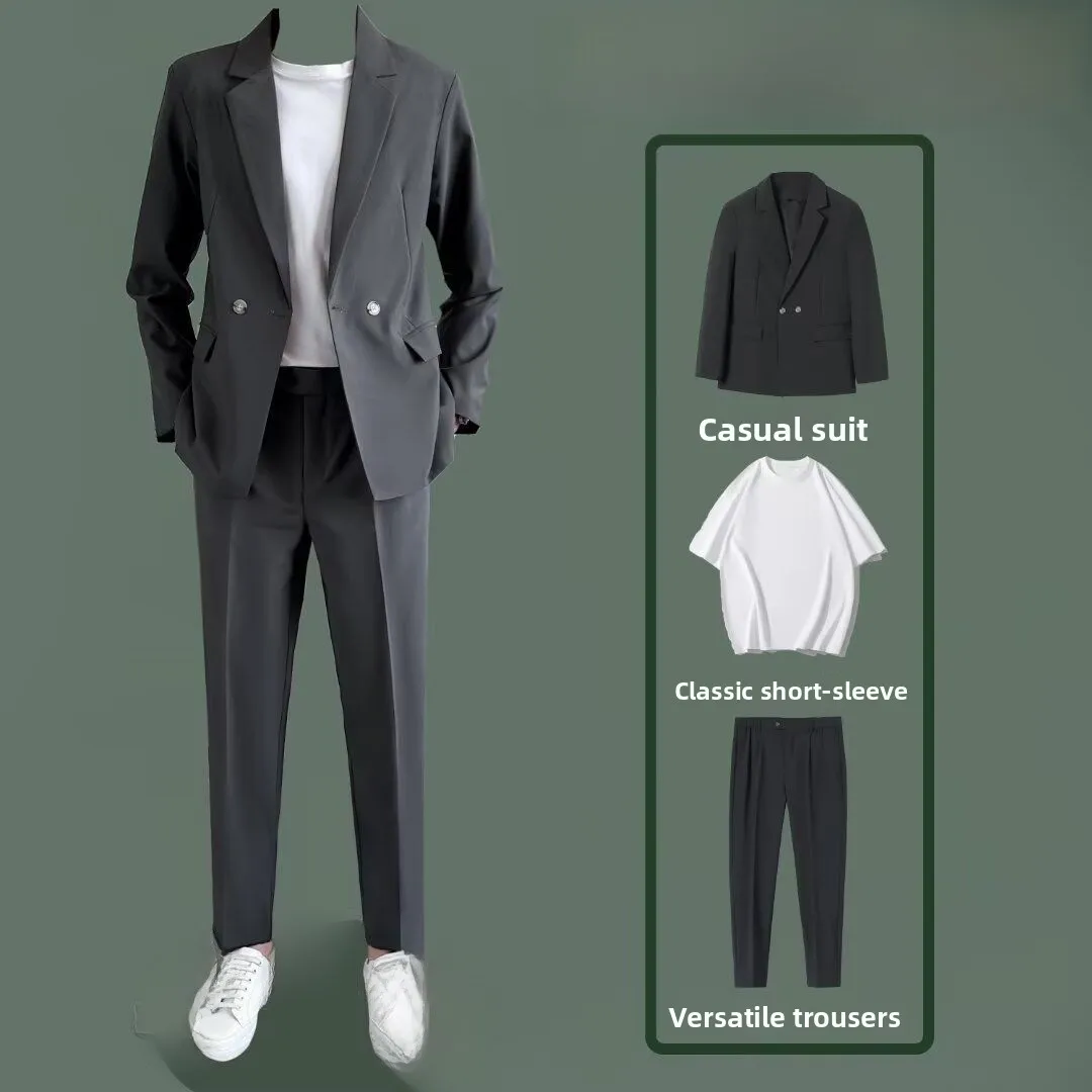 

Casual Men's Suiting Set Lightweight Comfortable Spring Faion Loose Fit Korean Sle Trendy Casual Wear Polyester Fiber