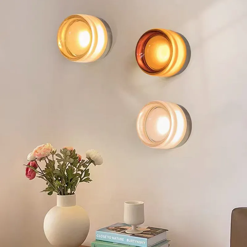 

Led Circular Acrylic Wall Lamp Mondern Chandelier Warm Light Restaurant Bar Counter Art Bedroom Bedside Cream Style Lighting