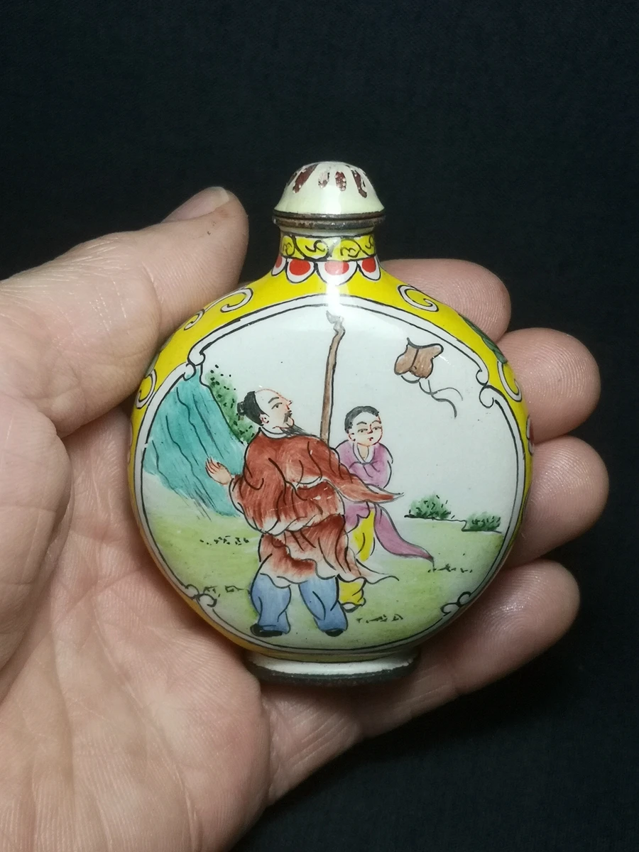 Collection Vintage art Chinese Cloisonne Painting Riding Samurai Snuff Bottle