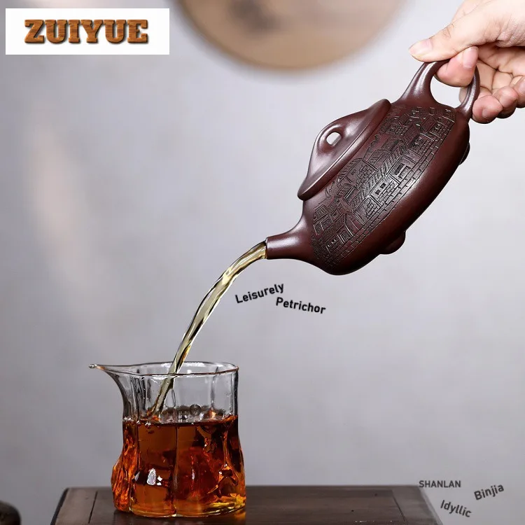 450ml Luxury Yixing Purple Clay Teapots Famous Master Handmade Stone Scoop Pot Raw Ore Purple Mud Kettle Chinese Zisha Tea Set