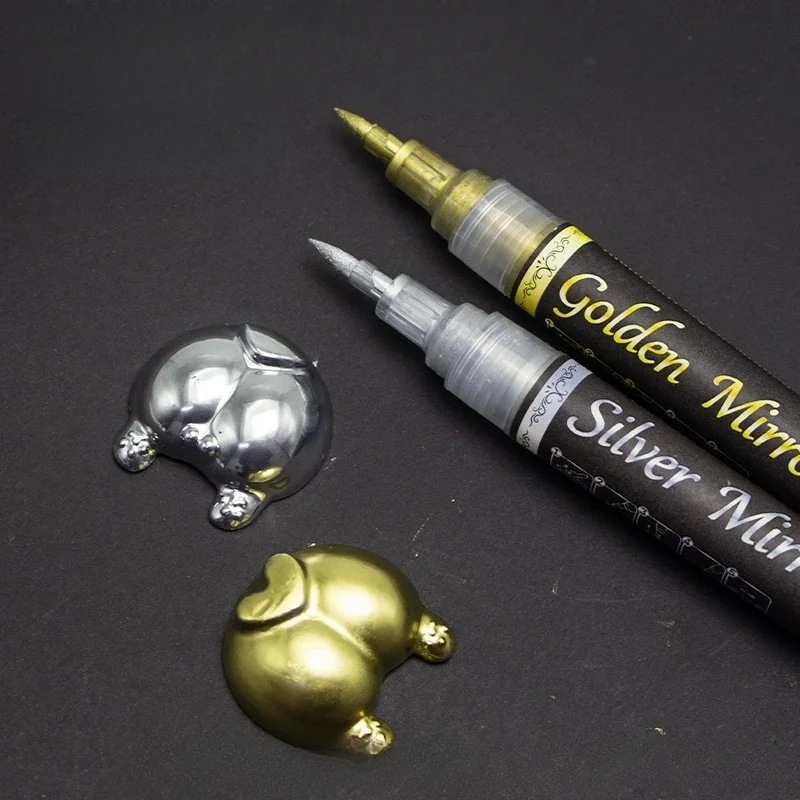 0.5mm Reflective Chrome Paint Marker Mirror Gold Silver Pen Permanent Touch Up for Model Figure DIY Repair Graffiti Coloring