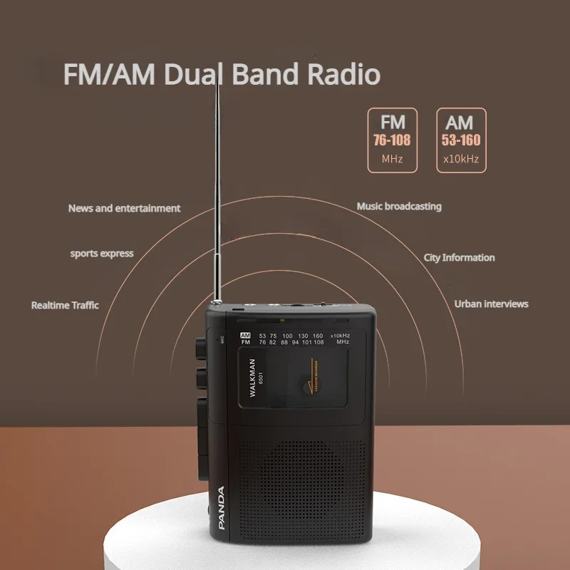 Reproductor de música de Cassette Retro, grabadora de cinta portátil AM/FM con altavoz, compatible con reproducción de auriculares de 3,5mm