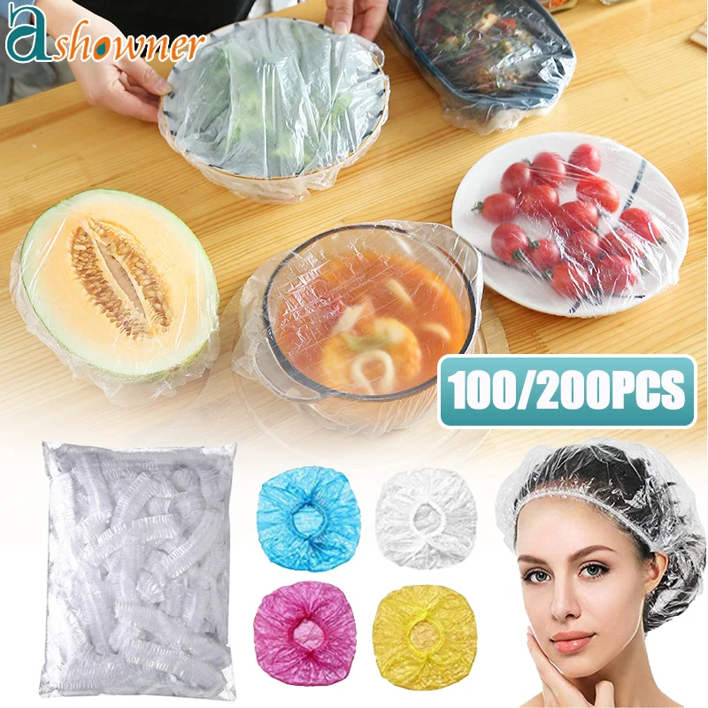 

Disposable Food Cover Bags Elastic Plastic Wrap Covers Food Preservation Bag Bathroom Waterproof Shower Cap Kitchen Accessories