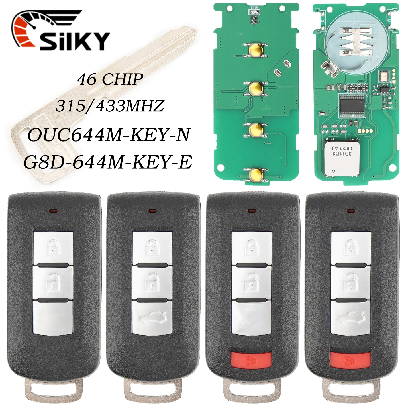 

SilKY Keyless go Smart Remote Key 2/3/4BT 315Mhz / 434MHz ID46 PCF7952 for Mitsubishi Lancer Outlander 2008-2016 OUC644M-KEY-N