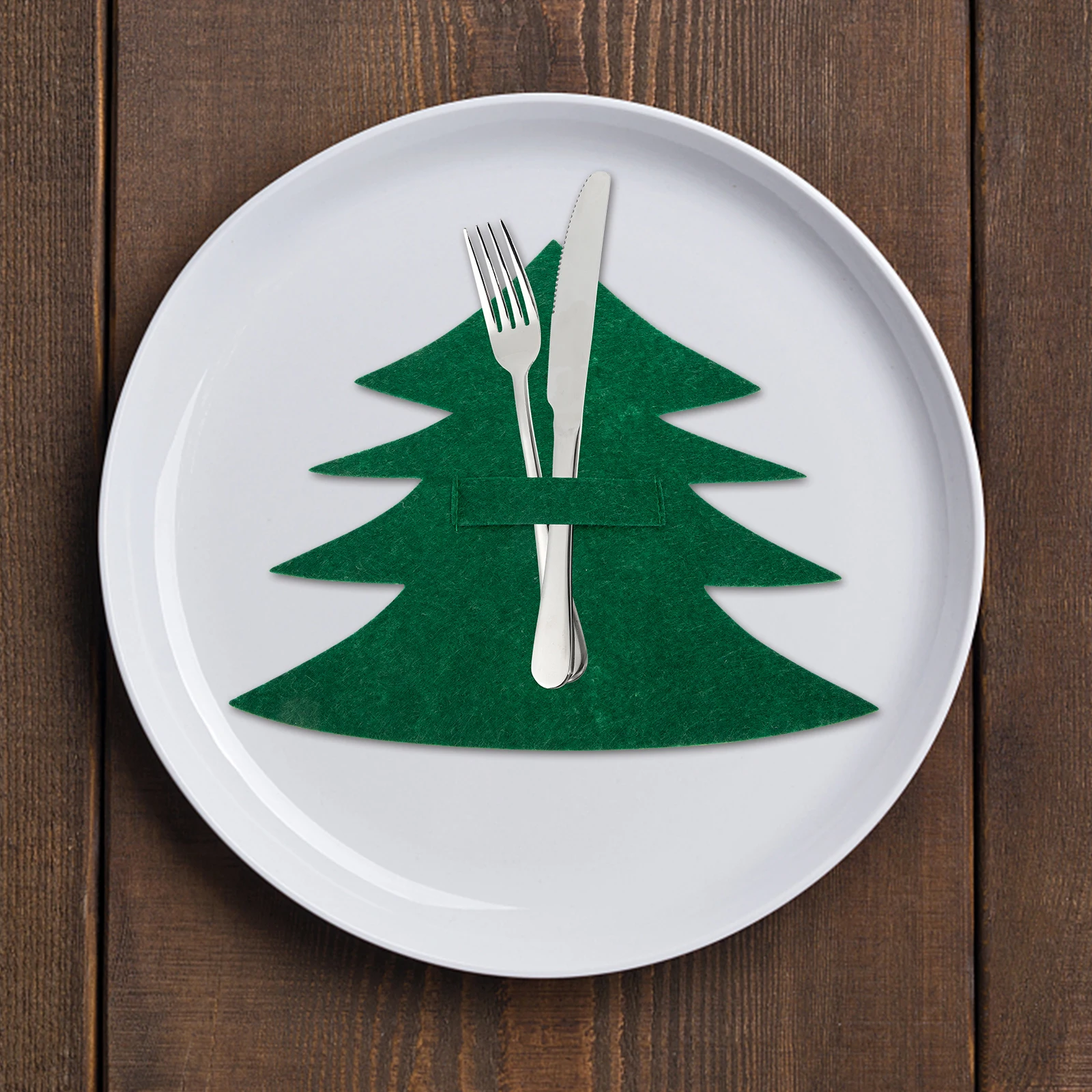 

Christmas Tree Shaped Tableware Bag Set Adorable Cutlery Bags Xmas Party Decorations Fork Covers Practical