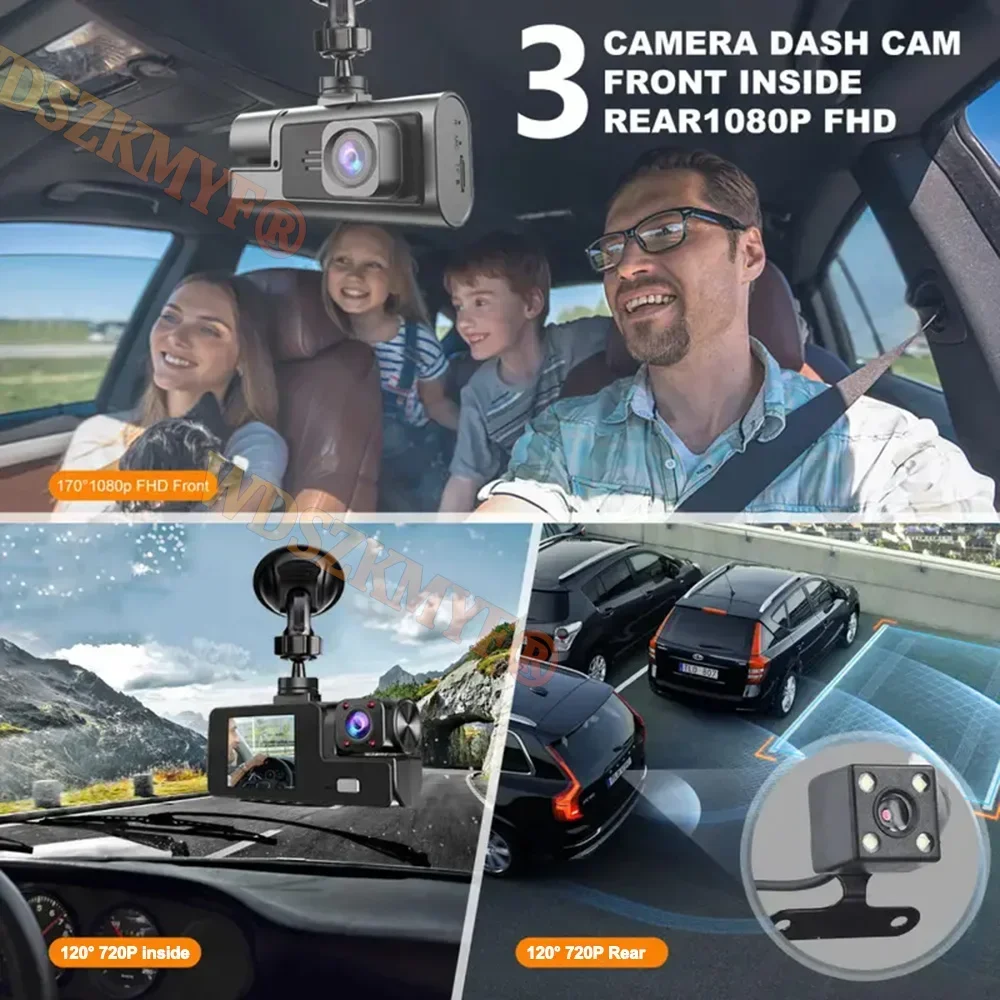 Triple Lens Car DVR 2/3 Channel Dash Cam for Cars WIFI APP HD 1080P Video Recorder 3CH Car DVR Black Box car electronics
