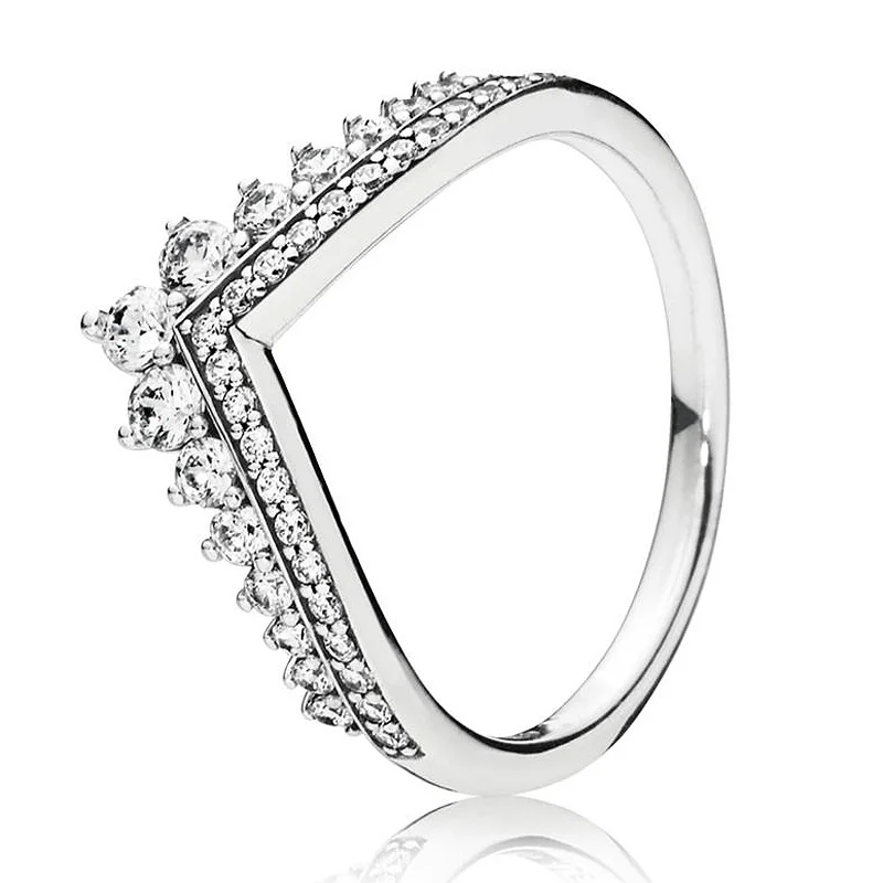 Women's 925 Sterling Silver Princess Wishbone Earring & Ring Set, Crystal