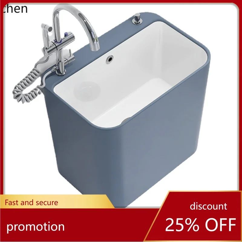 

YFY Ceramic Heightening Mop Pool with Faucet Side Row Balcony Wash Mop Mopping Basin