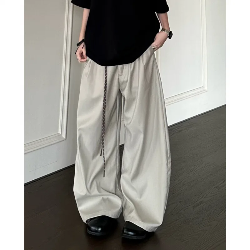 Unisex Suit Pants 2025 New High Waist Wide Leg Pants Drawstring Design Oversized Loose Ruched Drapey Women's Causal Trousers