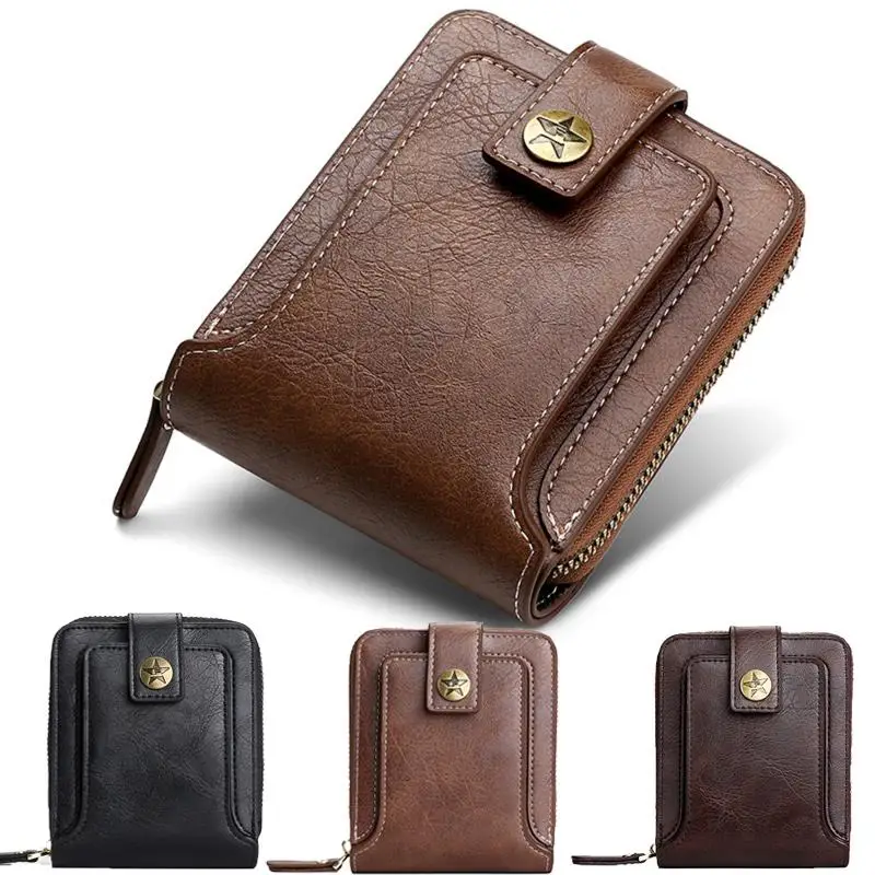 

Men Vintage Wallet Zipper Business Card Holder Money Bag Wallet Male Short Slim Male Purses Money Clip Credit Purses