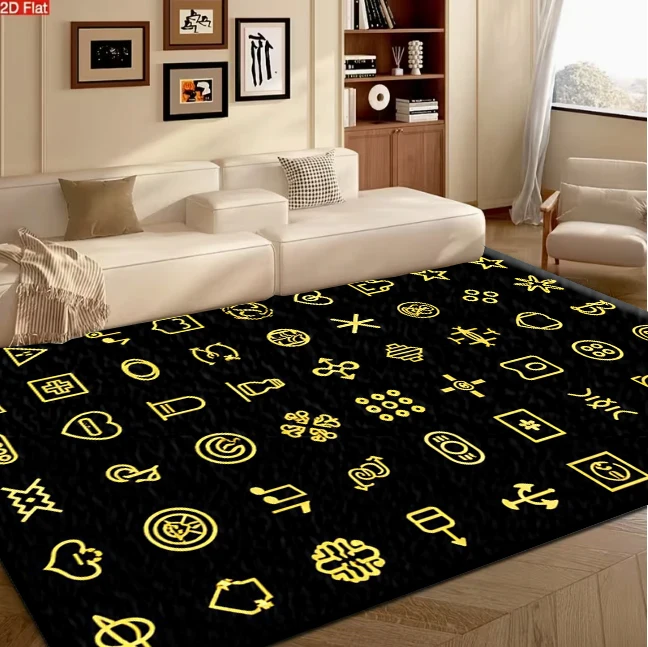 Black Background Golden Abstract Mystical Symbol carpet flooring, Bohemian Esoteric Art Area Rug for Living Room Bedroom Home Decoration