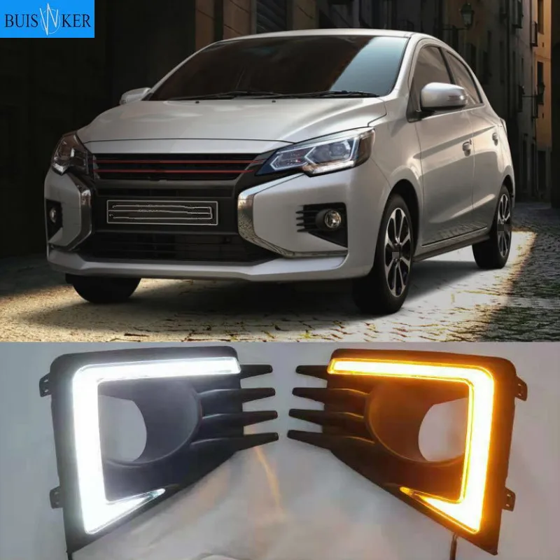 

LED Daytime Running Light For Mitsubishi Mirage 2020 2021 Yellow Turn Signal Relay Waterproof 12V DRL Fog Lamp Decoration