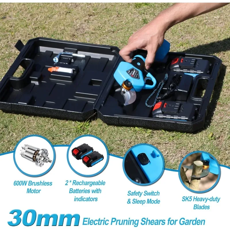 

Cordless Electric Pruner Battery Operated Tree Branch Cutter with 2pcs 2Ah Lithium Batteries, 1.2 inch (30mm) Cutting Diameter