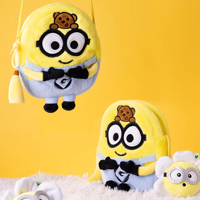 2024 New Universal Picture Minions Cute Bob Plush Backpack Simple Fashion Satchel Student Backpack Bear Coin Wallet Girl Gift