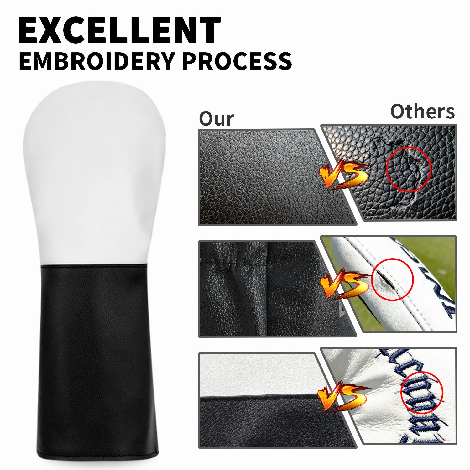 White Premium Leather Golf Head Cover Quality Golf Club Driver Head Covers Fairway Wood Covers