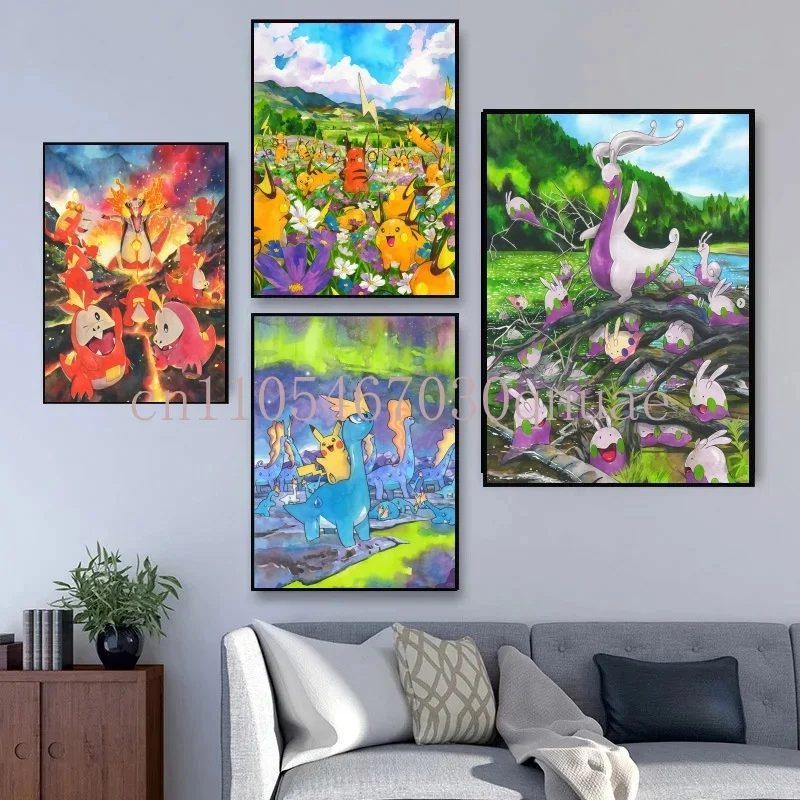 

Posters Anime Pokemon All The Figure Peripherals Art Canvas Painting Pikachu Eeveelutions Picture Wall Decor Gifts for Kids Room