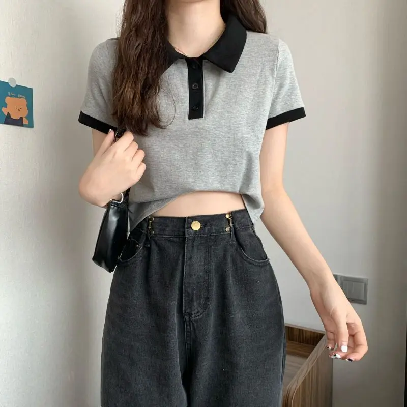 Summer 2026 Women New Arrival Slim Fit Versatile Polo Collar Color Block Short T Shirt Short Sleeve Unique Top Ins Trendy - view 6