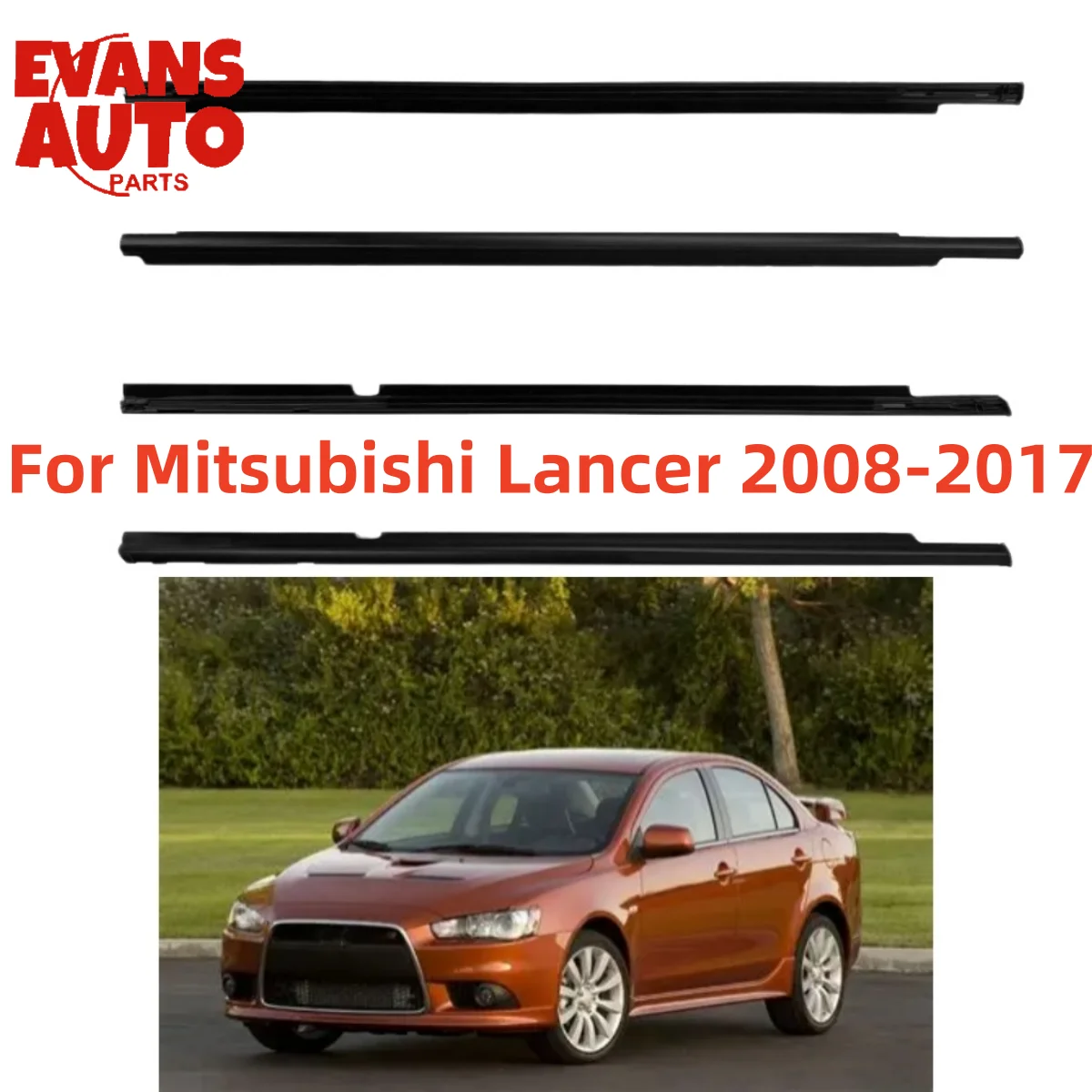 4Pcs Car Outdoor Window Weatherstrip Black For Mitsubishi Lancer 2008-2017 Car Weatherstrip Window Moulding Trim