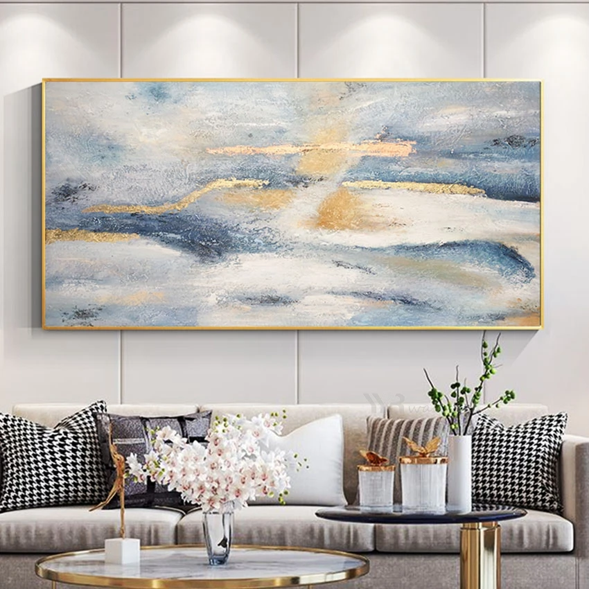 

Настенный художественный постер без рамы, холст ручной работы, картина маслом, абстрактное небо, пейзаж, золотая картина, повесить изображение для гостиной, спальни