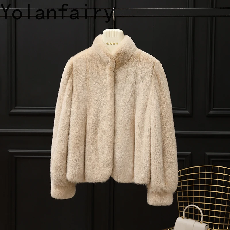 YOLANFAIRY Whole Mink Real Fur Coat Woman Luxury 2025 Winter Stand Collar Natural Mink Fur Jacket Short Black Fur Coats Casacos
