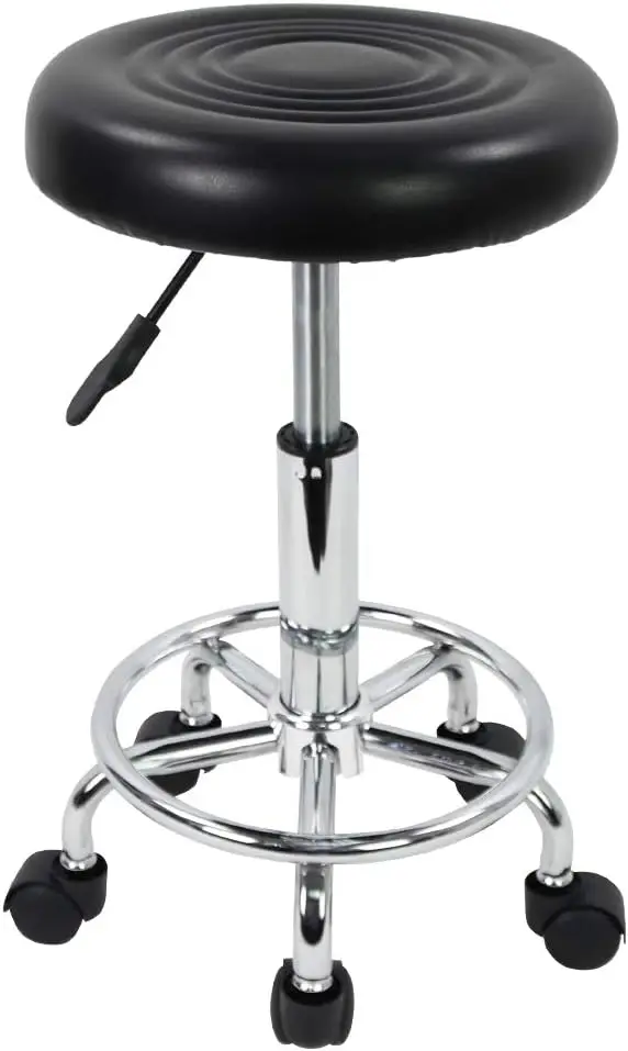 PU Leather Modern Round Rolling Stool with Footrest Height