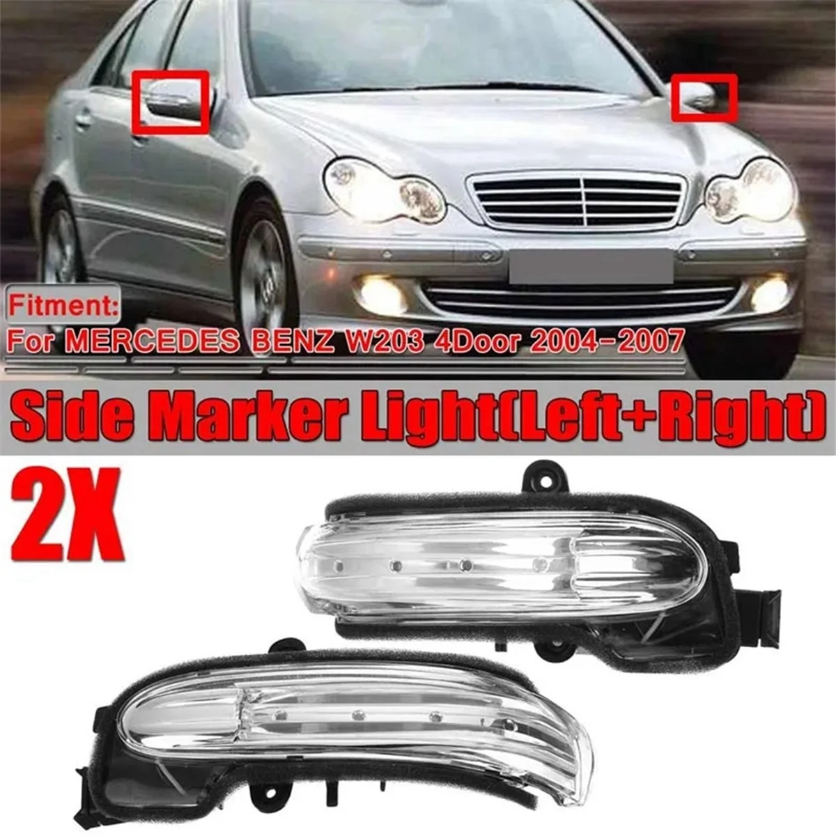 

Left+Right Reversing Turn Signal Rearview Mirror Side Light for Mercedes-Benz 03-07 C W203 A2038201521 A2038201621