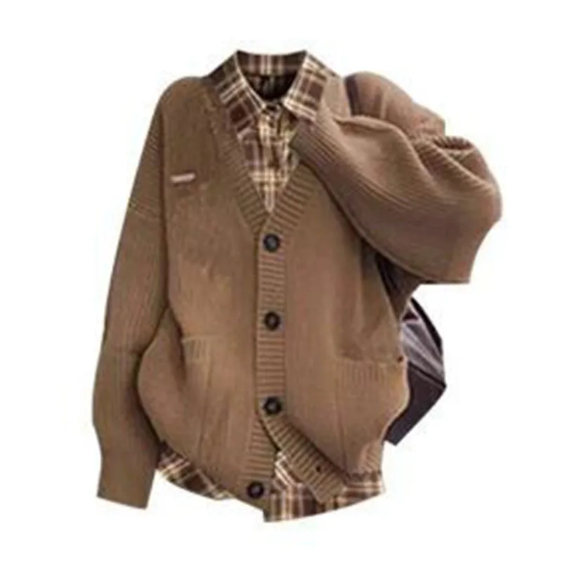 Roupa estilo Academia da moda outono com um conjunto completo de tops de estilo redutor de idade, camisas xadrez em camadas e meia saia