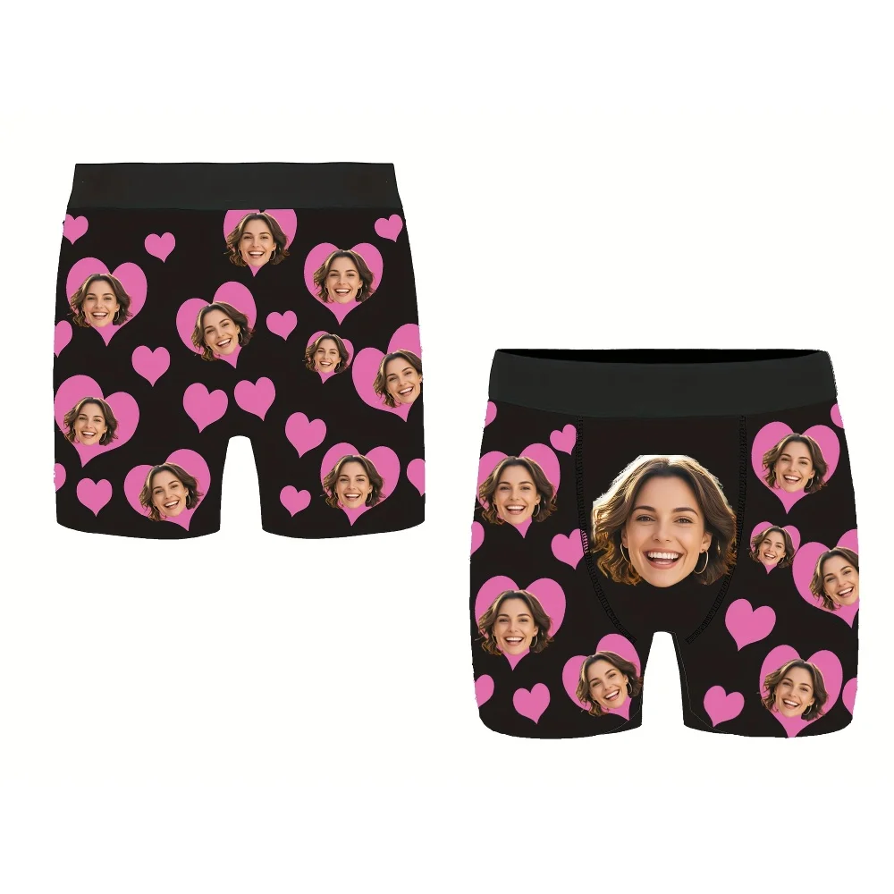 Custom Photo Men Boxer Briefs, Personalized Face Print Underwear, Funny Customized Picture Shorts Gift for Valentine Anniversary