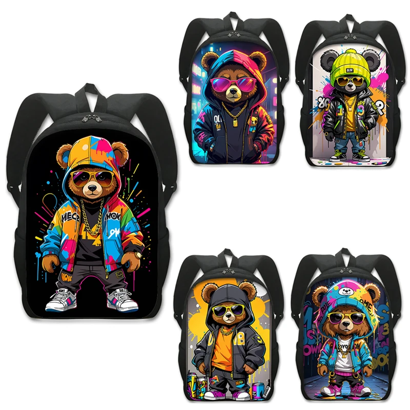 Sac à dos Kawaii Graffiti Bear pour hommes et femmes, sac à dos décontracté pour étudiants, sacs d\'école pour adolescents, sac à dos de voyage Hip