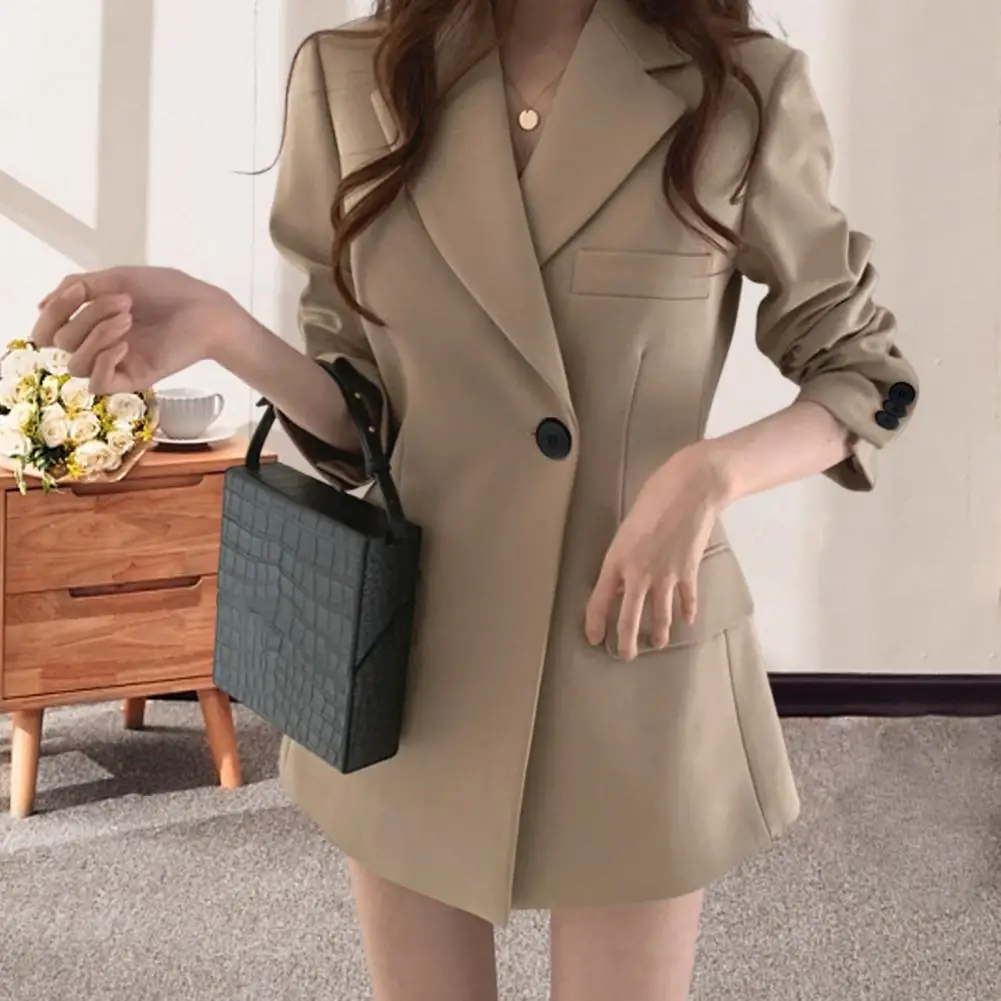 Solid Color Women Suit Coat Elegant Women's Suit Coat with Lapel Single Button Closure Flap Pockets for Work or Casual Outfits