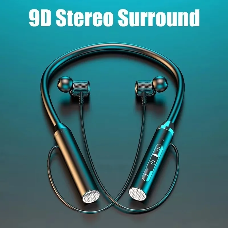 9D Wireless Bluetooth Earphones Neckband Headphones Gaming Stereo Sports Headset Halter Waterproof Magnetic Earbud With Micphone