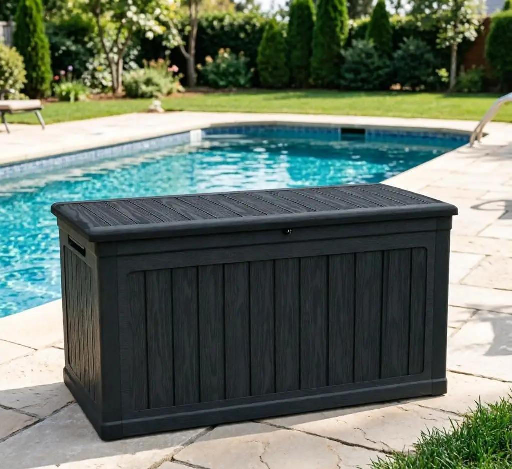 XXL 230 Gallon Patio Storage Bench Deck Box, Waterproof Resin Outdoor Lockable Container