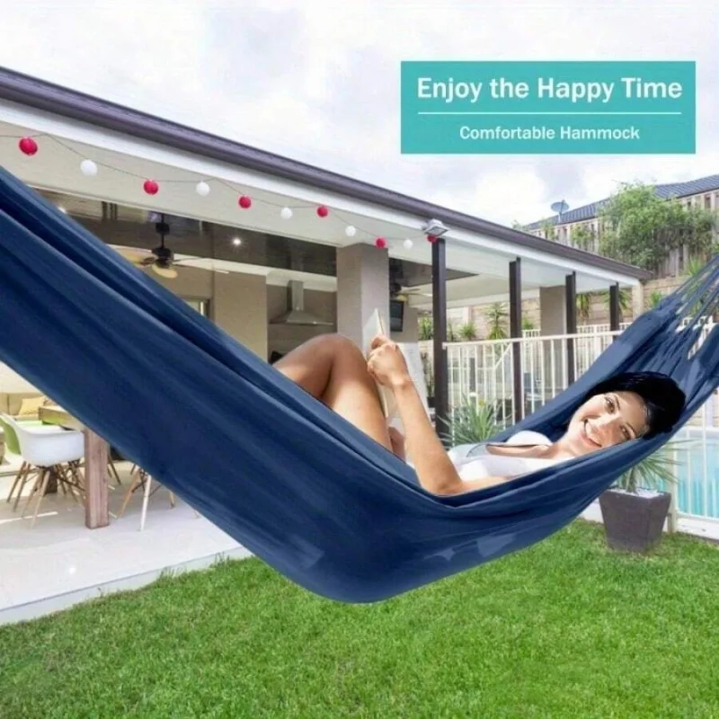Heavy-Duty Canvas Hammock With Curved Sticks - Thickened Anti-Tipping Design, Portable Lightweight For Camping, Backyard, Beach