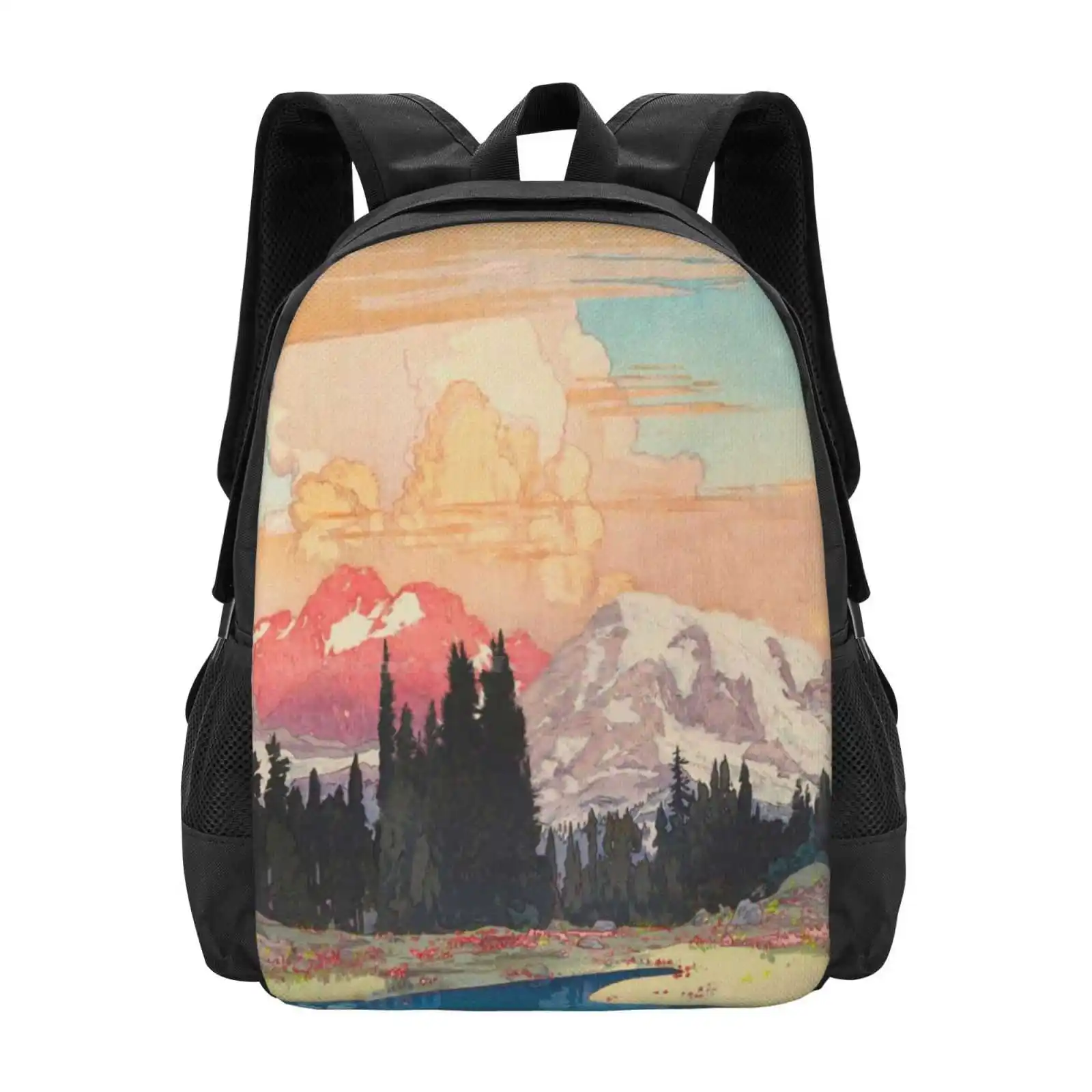 

Storms Over Keiisino Pattern Design Laptop Travel School Bags Asian Japanese Ukiyo E Mountains Sunset Snow Clouds Lake Trees