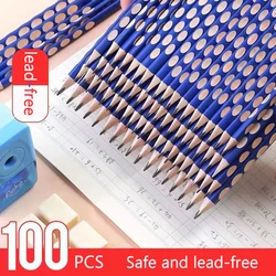 100Pcs HB Posture Correction Pencil Groove Triangle Wooden Pencil School Office Stationery Professional Exam Drawing Pen