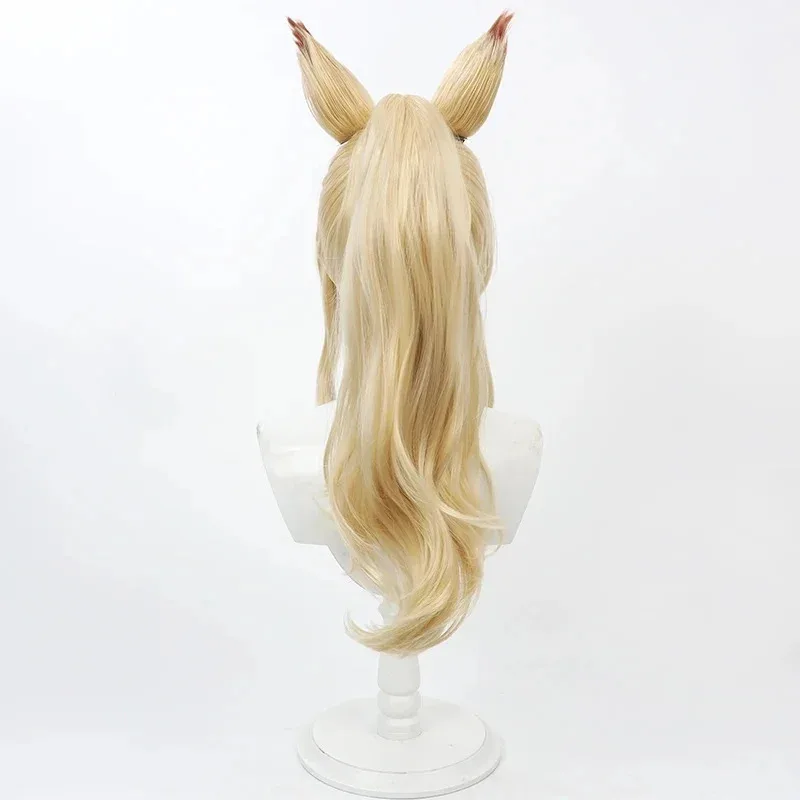 Peluca de Cosplay de archivo azul Ogata Kanna con orejas, cola de caballo rubia de 60cm, pelo sintético resistente al calor, fiesta de rol de Halloween