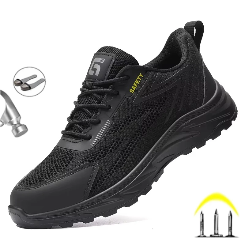 Summer Breathable Men Labor Shoes Lightweight Work Safety Boots Sneakers Anti Nail Indestructible Steel Toe Male Footwear