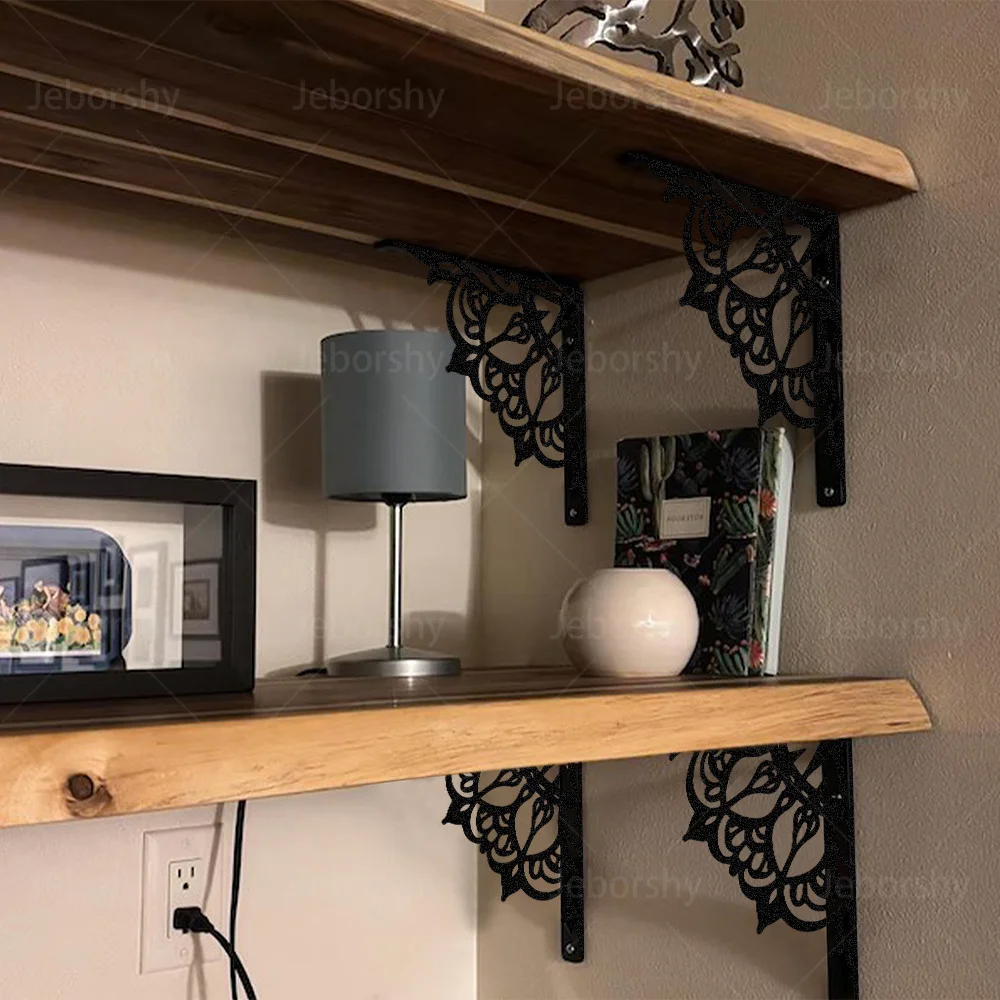 2pcs Mandala Metal Shelf Brackets L-Shaped Wall Mounted Supports Requires Drilling Storage for Living Room Bedroom