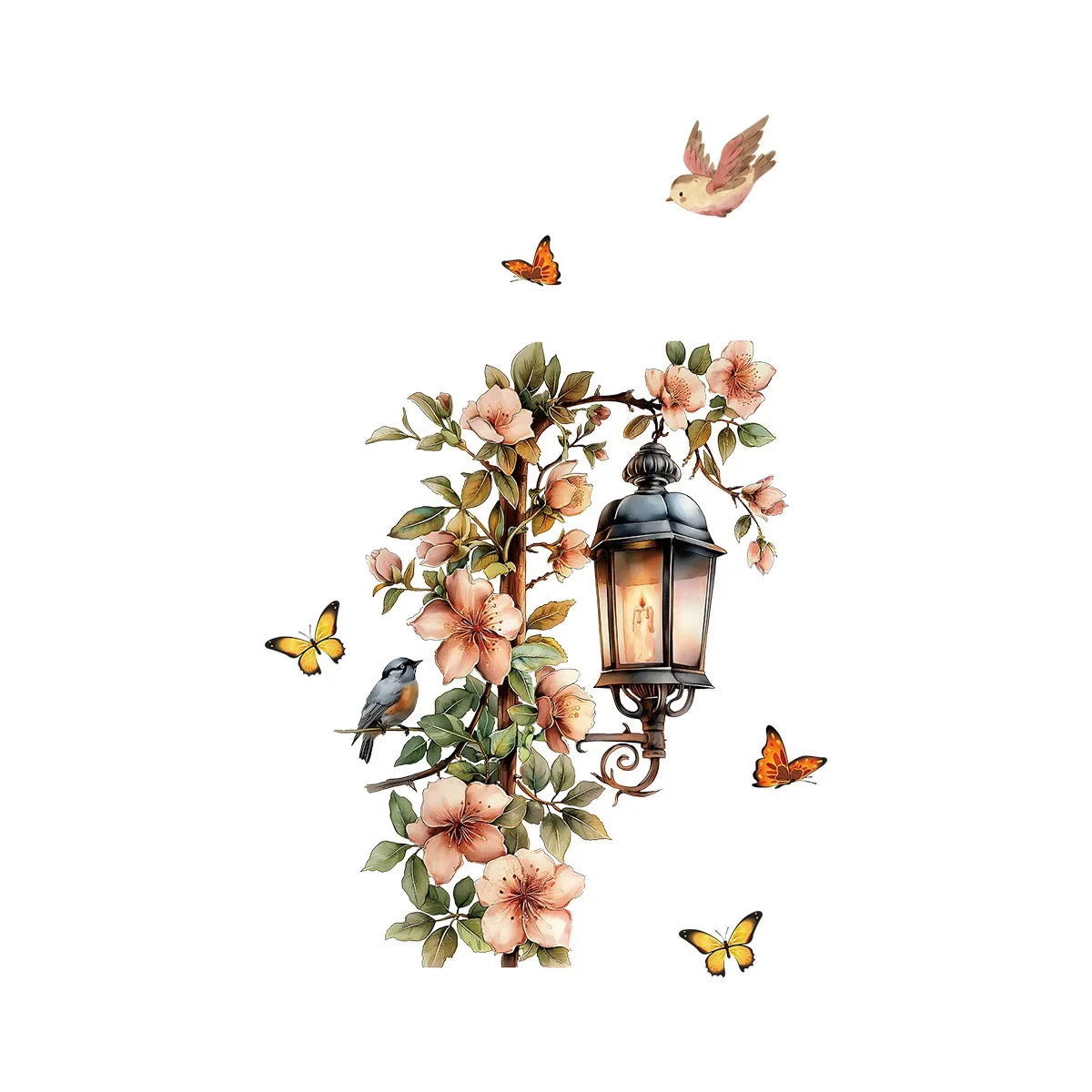 Pink Flower Pendant Light Wall Sticker Removable Wall Art Decor Waterproof Stereo Flower Home Decoration For Bedroom