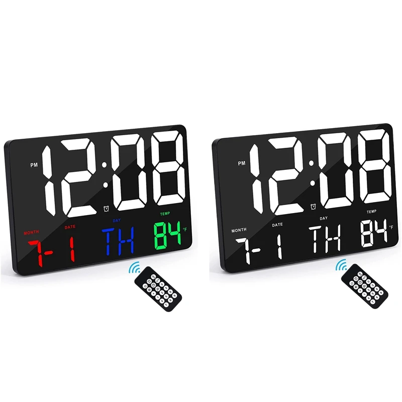 Digital Wall Clock Large Display Alarm Clock With Wireless Remote Control LED Wall Clock With Date And Temperature