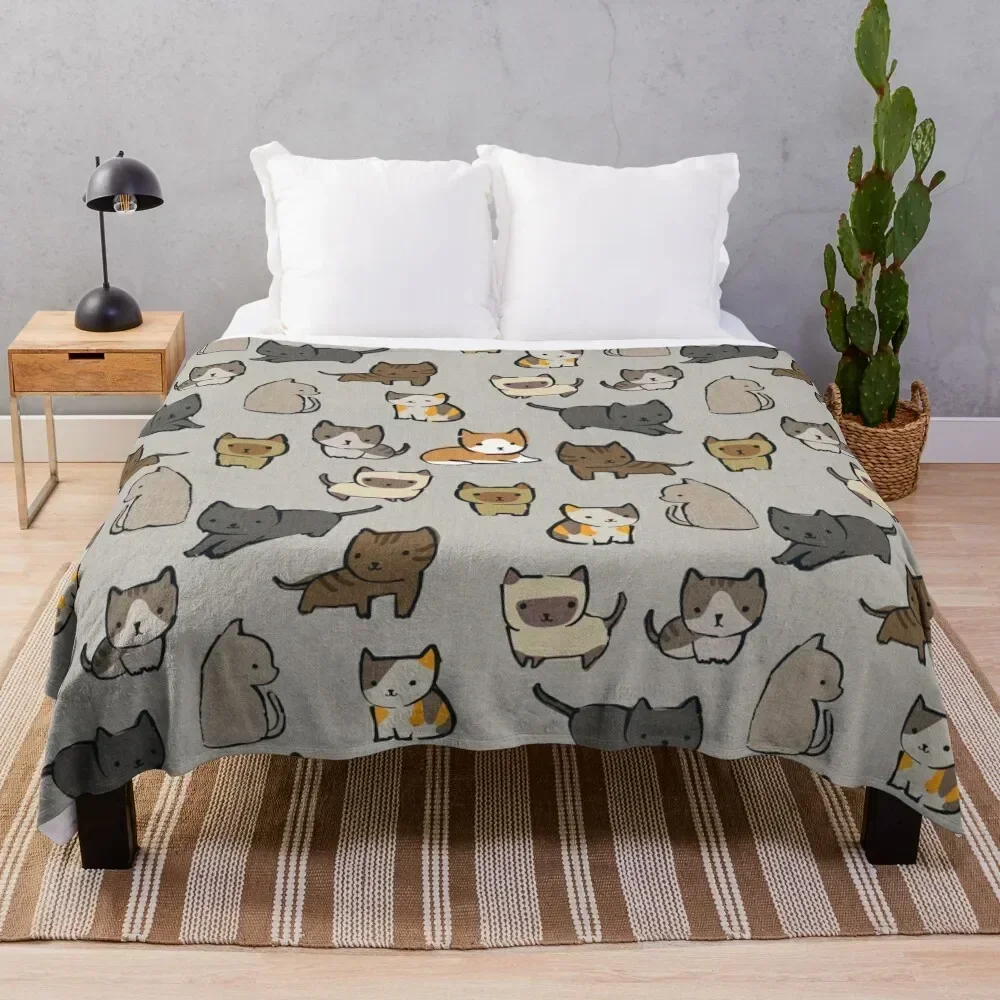 

Cats on Silver Throw Blanket Durable Warm Blanket for Daily Home Use